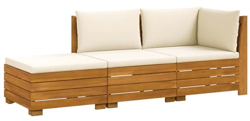 vidaXL Outdoor-Sofagarnitur mit Kissen 3 Stück Braun Massivholz Akazie, Akazienholz-Sofa, UV-beständiger Lounger, wetterfeste Couch, modulare Sitzgelegenheit für Gartenmöbel