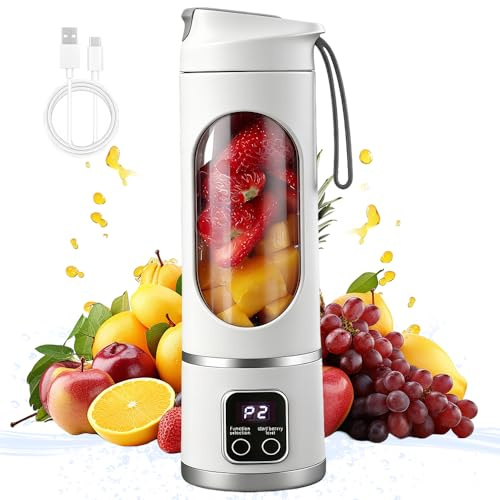 Portable Blender, 450ml Personal Blender USB Rechargeable, Cordless Mini Blender with 12 Blades, 1500mAh USB Rechargeable, Fruit Veggie Juicer Cup for Fruits, Shakes, Smoothie, For Home, Gym, Outdoor
