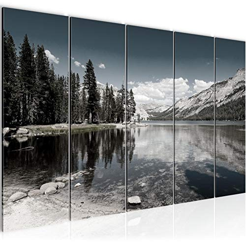 Runa Art Wandbild XXL Landschaft Berge Schlafzimmer Wohnzimmer 200 x 80 cm Grau 5 Teilig - Made in Germany - 606855c