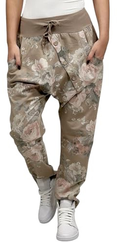 Mississhop Damen Hose Blumen Sweatpants Jogginghose Baumwolle Freizeithose Boyfriend Sporthose Blumenprint