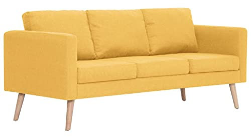 vidaXL Sofa 3-Sitzer mit Rückenkissen Sitzkissen Design Polstersofa Loungesofa Couch Lounge Stoffsofa Sitzmöbel Wohnzimmer Stoff Holzrahmen Gelb