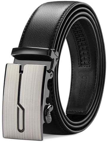 TANGCHAO Gürtel Herren Ledergürtel Ratsche Automatikschließe Business Anzug Gürtel 35mm Breit Schwarz Verbessertes Material 1-HEI-ZD 135CM