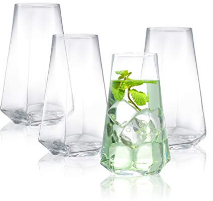JoyJolt Infiniti Highball Glasses Set of 4 – 18Oz Cocktail Glasses – Glassware Drinking Set – Premium Crystal Glass – Modern and Practical Design – Drinking Glasses for Water, Cocktail, Beer, Juice