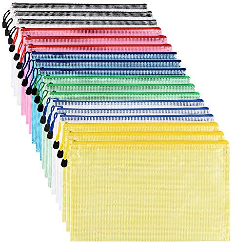 GoodtoU Lot de 18 pochettes A3 en plastique à maillage avec fermeture zippée - Porte-documents à zip