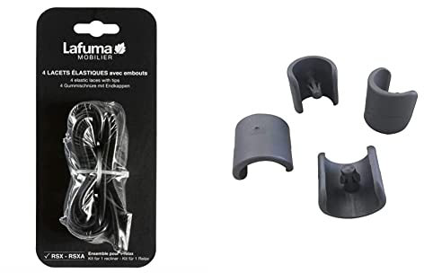 Lafuma Gummischnur-Set mit Endkappen für RSX/RSXA, 4 Schnüre, schwarz & 4 Fußschoner für Relax-Liegestühle, 20 mm Durchmesser, Anthrazit, LFM2843-1229
