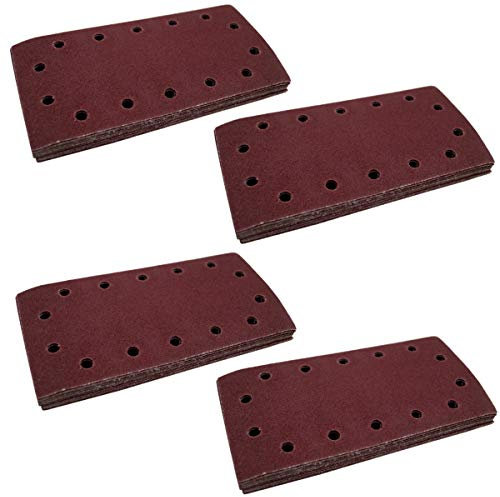 PrimoCraft 80 fogli di carta vetrata, 115 x 230 mm, per levigatrice orbitale, 14 fori, con a gancio e anello, grana 40/80/120/180/220, set di 80 fogli abrasivi