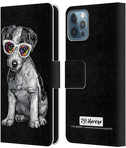 Head Case Designs Offizielle P.D. Moreno Jack Russell Schwarze Und Weisse Hunde Leder-Wallet-Hülle Kompatibel mit Apple iPhone 12 / iPhone 12 Pro