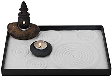 ICNBUYS Set de Bougeoirs en Galets de Jardin Zen Fait à la Main avec des Outils de Jardin Zen, du Sable, Un Plateau de Base et des Accessoires gratuits