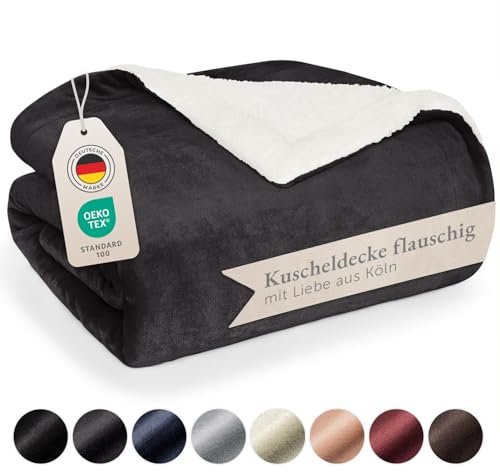 Blumtal Premium Sherpa Kuscheldecke flauschig - Wohndecke Kuscheldecke 220x240 cm - OEKO-TEX zertifizierte Fleecedecke 220x240 cm - Wohn- & Kuscheldecke - Wolldecke 220x240 - Plüschdecke in Anthrazit