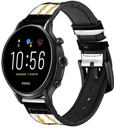 Black and White Striped Deer Gold Sparkles Cinturino in pelle e silicone Smartwatch per Fossil Mens Gen 5E 5 4 Sport, Hybrid Smartwatch HR Neutra, Collider, Womens Gen 5 taglia (22mm)
