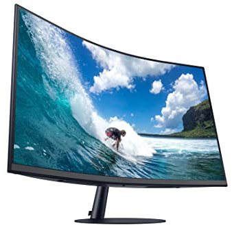 Samsung Monitor T55 (C27T550), Curvo (1000R), 27'', 1920x1080 (Full HD), VA, 75 Hz, 4 ms, Freesync, HDMI, Display Port, D-Sub, Ingresso Audio, Casse Integrate, Eye Saver Mode, Flicker Free, Nero