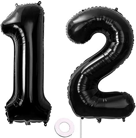 40 Zoll Luftballons Zahle 12 jahre Geburtstag deko Schwarz XXL 100cm Zahlenballon 12 Schwarz Nummer Riesen Folienballon 12 BallonZahl 12 Heliumballon Luftballons 12 Geburtstag Deko Mädchen Junge (12)