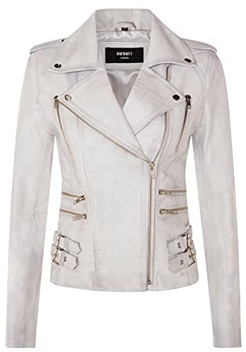 Infinity Leather Giacca da Moto Bianco retrò in Pelle 100% Nappa da Donna L