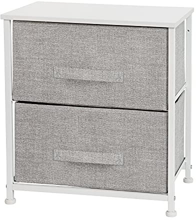 Flash Furniture 2 Nachttisch-Organizer aus Holz mit Rahmen aus Gusseisen und dunklen Schubladen aus Stoff, Weiß/Grau