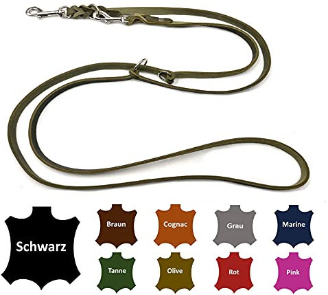 Hundeleine Fettleder kleine Hunde/große Hunde 2m / 2,40m / 2,80m / 3,50m / 5m Doppelleine verstellbar (2m X 12mm, Olivegrün)