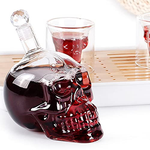 Glaskaraffe|Totenkopf-Karaffe aus Glas 350/550ml, Whisky Karaffe,Totenkopf glas, Schädel Gläser Deko, Halloween Geschenkset transparent für alkoholische Getränke (350ML)