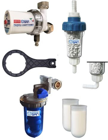 Kit Salva Caldaia AQUAMAX Filtri 3 in 1 - contiene: 1 Defangatore Magnetico + 1 Neutralizzatore Condensa Acida + 1 Dosatore Decalcificatore a sali polifosfati + Chiave di svitamento