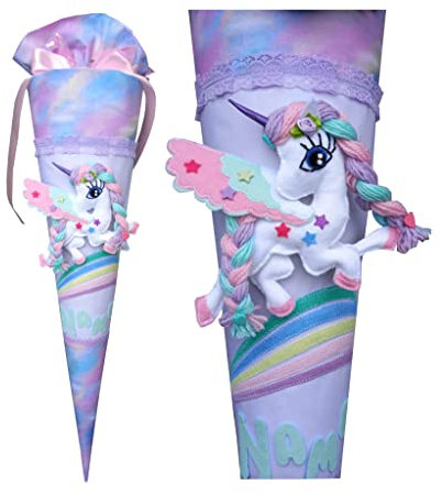 Schultüte passend Beckmann Einhorn Ergobag,für Mädchen, Wunschname, Regenbogen Zuckertüte