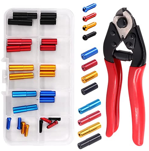Swpeet 25Pcs Heavy Duty Cable Cutter and Alloy Cable End Crimps Brake Cable Tips with 4mm Derailleur End Caps and 5mm Bicycle Bike Brake Cable Tips Caps Assortment Kit for All Kinds of Bicycles