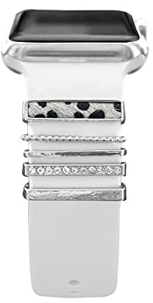 5ST Charms für Apple Watch Armband 41mm 45mm 40mm 44mm 42mm 46mm 38mm Herren/Damen,Diamant+Metall Dekorative Ring Schmuck für iWatch series 10 9 8 7 6 5 4 3 se,Fitbit Versa/sense,Silikon Band Zubehör