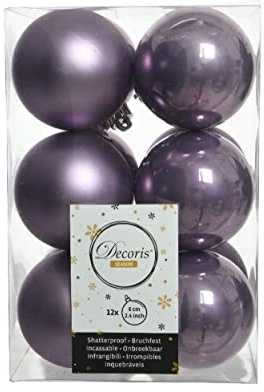 Set Of 12 Heather Lilac Christmas Baubles 6cm Shatterproof Tree Ornaments Shiny Matt Decs