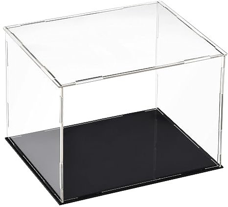TA-VIGOR Transparente Acryl-Vitrine, 20 x 15 x 15 cm, zusammenbaubar, Würfel-Organizer, Ständer, staubdichter Schutz, Vitrine mit schwarzem Boden für Actionfiguren, Spielzeug, Sammlerstücke,