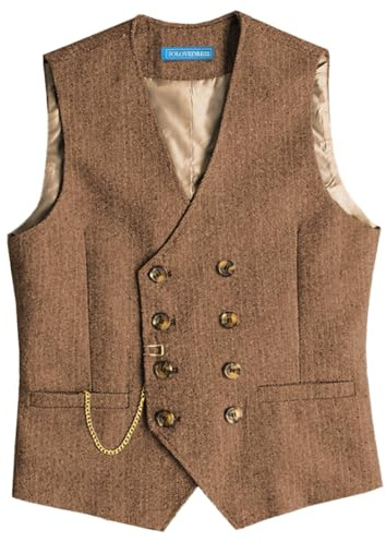 Solovedress Gilet da uomo vintage in tweed, doppiopetto, per matrimonio