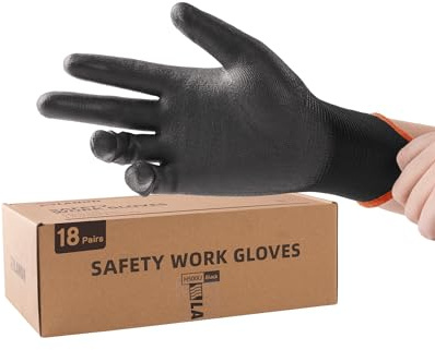 LANON 18 Paar PU Arbeitshandschuhe, Touchscreen Arbeitshandschuhe für Herren Damen, Leicht, Mechaniker, Bauarbeiten, Schwarz, Gr 10/XL