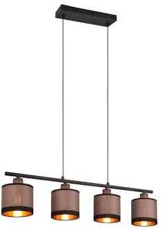Balkenpendelleuchte 4-flammig mit Stoffschirmen in Taupe/Gold, Breite 75cm
