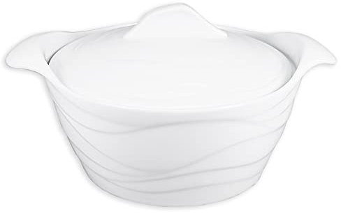 jinsongdafa Fuente de porcelana con asas, olla sopera de 2000 ml, de cerámica blanca francesa, juego con tapa, apto para microondas, lavavajillas, horno y frigorífico (28 cm, 1 unidad)