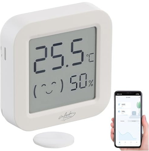 infactory Thermometer: Mini-Thermo-/Hygrometer, Komfort-Anzeige, LCD-Display, Bluetooth, App (Fenster-Thermometer, Thermo Hygrometer Digital Mini, Temperatursensoren)