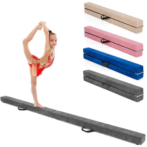 GOPLUS Schwebebalken für Zuhause, 210x10x6,5cm Gymnastikbalken Balancierbalken mit Griffen, Turnen Balken rutschfest für Kinder & Anfänger (Grau)