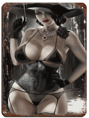 Resident Evil Village Lady Dimitrescu Poster 7 Retro Poster Metall Blechschild Chic Kunst Retro Eisen Malerei Bar Menschen Höhle Cafe Familie Garage Poster Wanddekoration 30 x 40 cm