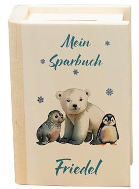 Meinkerzenshop Mein erstes Sparbuch - personalisierte Spardose aus Holz mit unterschiedlichen Kindermotiven zur Auswahl