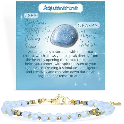 Farfume Armband Damen Edelstein Perlen Armbänder, Chakra 4mm Kristall Natürliche Echte Steine Schmuck Geschenke für Frauen(Aquamarin)