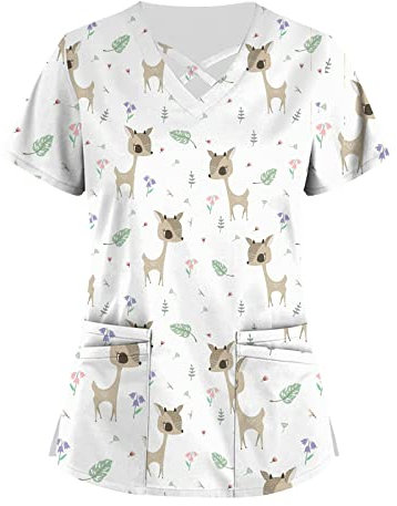 Saymany Kasaks Altenpflege Damen Kleidung Arbeitskleidung & Uniformen Schlupfkasack Damen Arbeits Kasack Damen Scrub Tops Kasacks Damen Pflege Bunt Kasack Herren Berufsbekleidung Pflege(4-White,4XL)