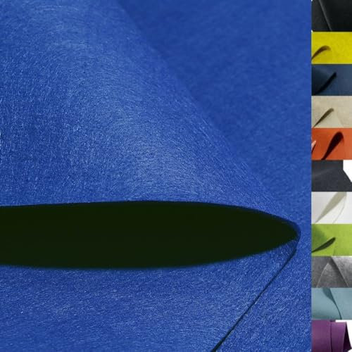 TOLKO 1m Bastelfilz Stabiler Filzstoff Meterware | 3 mm dick | Filzmatte Untersetzer Dekofilz Taschenfilz zum Nähen und Basteln | 90 cm breit | Nadelfilz Filz Meterware (Blau)