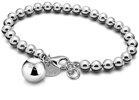 Dankadi Bracelet de Perles pour Femme en Argent 925 Large de 4MM 6MM Sans et Avec Pendentif Coeur, Long 13-21CM Doré Or Rose Cadeau Fête Maman Homme