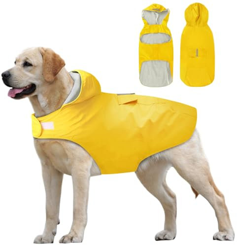 Idepet Regenmantel für Hunde mit Kragenloch Wasserdicht Reflektierend Winddicht Poncho Regenjacke mit Kapuze Hunde Regenschutz für kleine mittelgroße und große Hunde