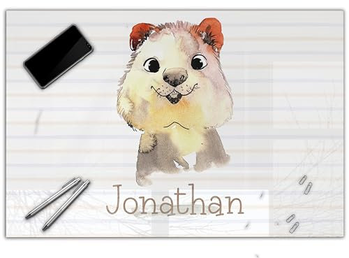 Schreibtischunterlage personalisiert mit Namen | wasserfeste Schreibunterlage, abwischbar, glatt | stabiles, hochwertiges Acrylglas, Kinder Kunststoff Tiere | 60x40cm 10- Quoka