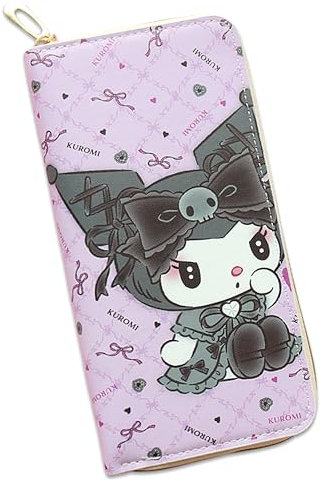 Roffatide Anime Kuromi Geldbörsen Reißverschluss Geldbörse Kunstleder Lange Geldbörse für Frauen Männer Damen Geldbörse Lange Geldbörse für Scheckbuch, Kreditkarten D