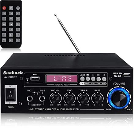 amplificador de audio, Amplificadores de coche de Bluetooth 5.0 2000W con Fm Amplificador de audio de radio Altavoz Amplificador de vehículos AUTROJE AUDIO AUDIO para coche o casa(Nero,220-V E-U Plug)