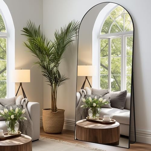 LunaMirror Gewölbter Spiegel Ganzkörperspiegel 180 x 76 cm Stehspiegel Bodenspiegel Groß Standspiegel für Schlafzimmer Wohnzimmer Flur Eingang Wandspiegel Schwarzer