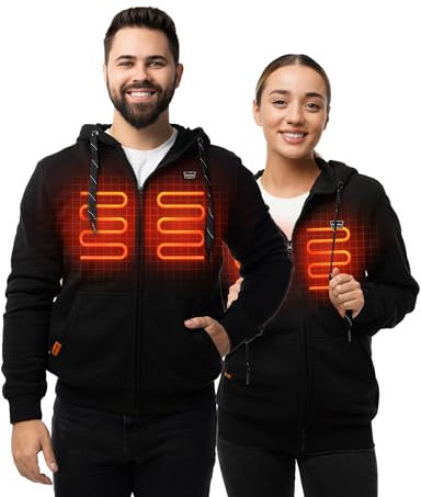 HENNCHEE Heated Hoodies for Men Women with Battery Pack, Zip Up Hooded Sweatshirt, Heating Jacket Unisex Hunting Fishing, Black