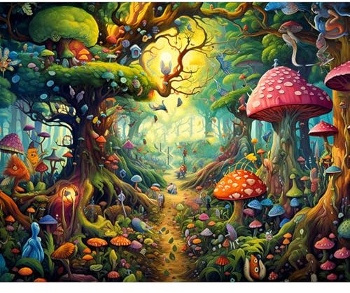 Viart Mushrooms Paint by Numbers for Adults-Forest Painting by Numbers for Adults,Mushrooms Paint by Number Kits for Home Wall Decor 16x20inch