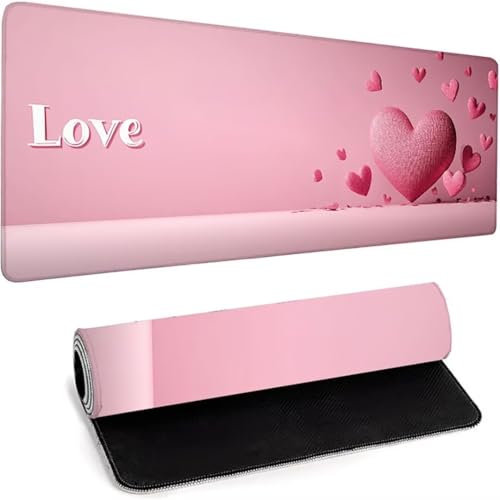 Grand Tapis De Souris De Jeu（1200 x 600 x 3mm Base en Caoutchouc Naturel Antidérapant Durable, Tapis De Clavier Lavable, Tapis De Bureau pour Gamer, Bureau Grand Tapis De Souris Rose Amour T-6