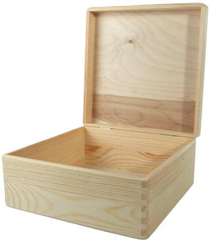 WooDeeDoo Large Square Wooden Storage Box with Lid – Unfinished Pine Keepsake Gift Craft Chest for DIY Decoration Home Storage Organisation Letters Accessories Memory Display – 30 x 30 x 13.5 cm
