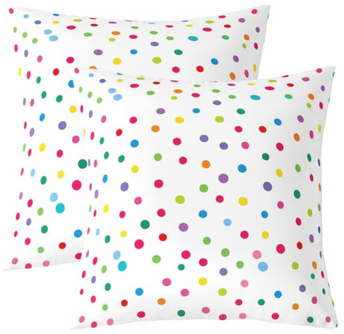 Homewish Set von 2 Polka Dots Wurf Kissenbezüge 40x40cm,Bunte Punkte Runde Kissenbezüge,Karikatur Geometrisch Gedruckte Kinder Mädchen Weiche Kissenbezüge,Lila Grüne Kreis Dekorative Kissenbezüge