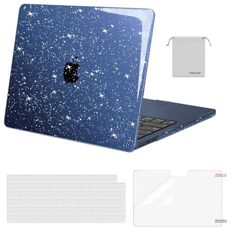 MOSISO Kompatibel mit MacBook Air 13 Zoll Hülle M5 M4 M3 M2 2026-2022 13,6 | Glitzer, Kristallklar, Ultradünne Hartschale&Tastaturschutz&Displayschutz&Beutel, A3449 A3240 A3113 A2681, Mitternachtsblau