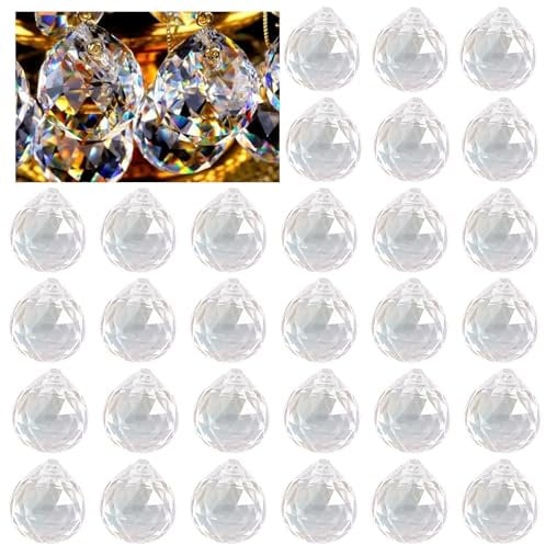 30 Piezas Prisma de Bola de Cristal Transparente 20mm Bola de Cristals Feng Shui Colgante Bolas de Cristal Prismas Atrapasol de Cristals para Manualidades de Ventana